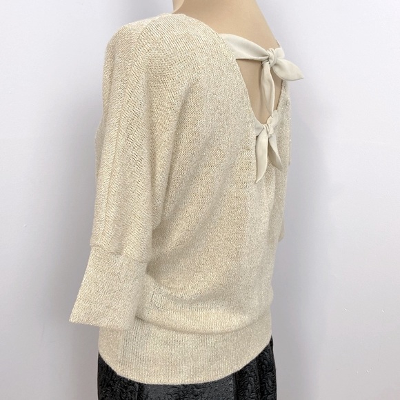 BCX Tie Back Iridescent Champagne 3/4 Sleeves Knit Sweater Top Size S - Picture 6 of 13